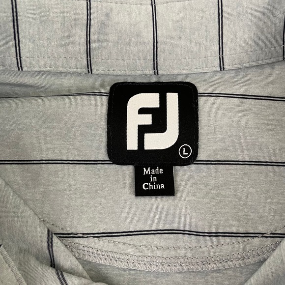 Footjoy Shirt Men's Large Gray Striped Short Sleeve Golf Polo Shirt Stretch Logo - Picture 4 of 10